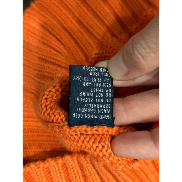 Polo By Ralph Lauren Orange Cotton Knit Crewneck Sweater Green Logo Size L - Picture 8 of 10